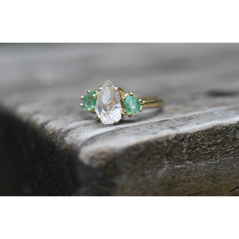 Real Emerald Rings, Genuine Uncut Emerald Jewelry, Raw Diamond Ring, Nat…